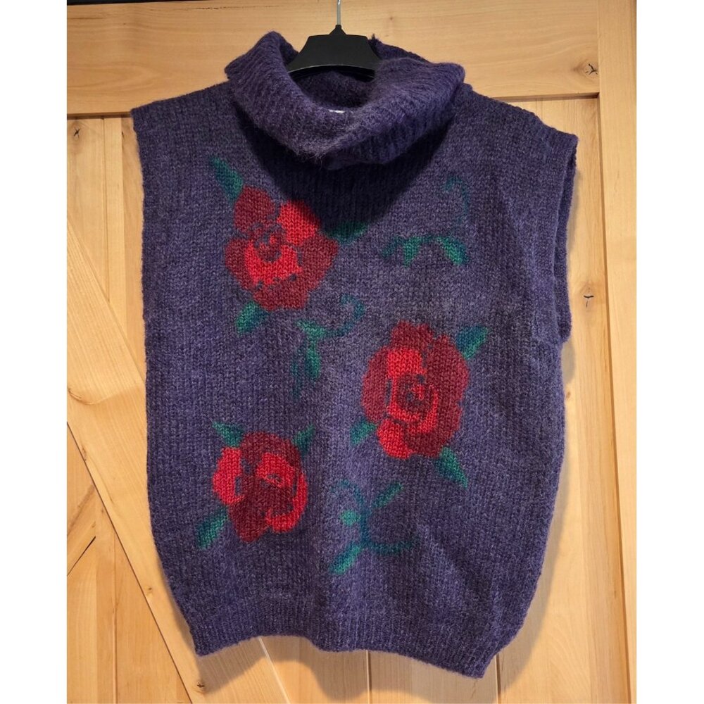 Cambridge Spirit Women Sz L Floral Sweater Vtg Cottage Cowl Sleeveless Lagenlook